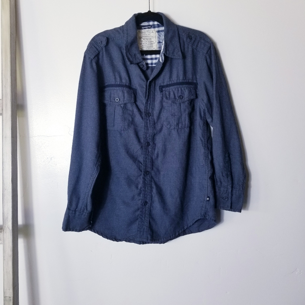 NAUTICA BOYS BLUE BUTTON DOWN DRESS SHIRT SIZE MEDIUM 10/12